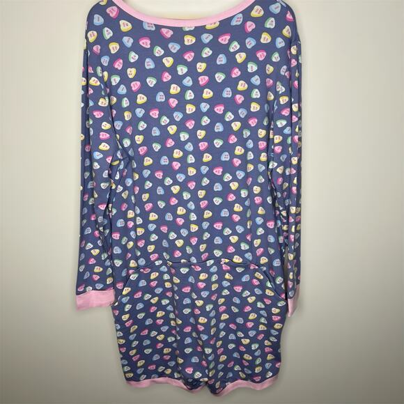Pajamagram One Piece Shorts Romper 2X Womens Drop Seat Heart Print Sleep Lounge - Picture 3 of 7